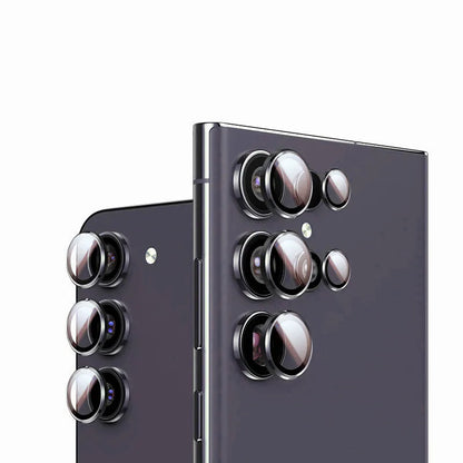 Metal Camera Ring for Samsung Galaxy S24 Ultra S23 FE Plus S24+ S22 S25 Ultra Tempered Glass Rear Camera Lens Protector Cover Case - Sky-cover