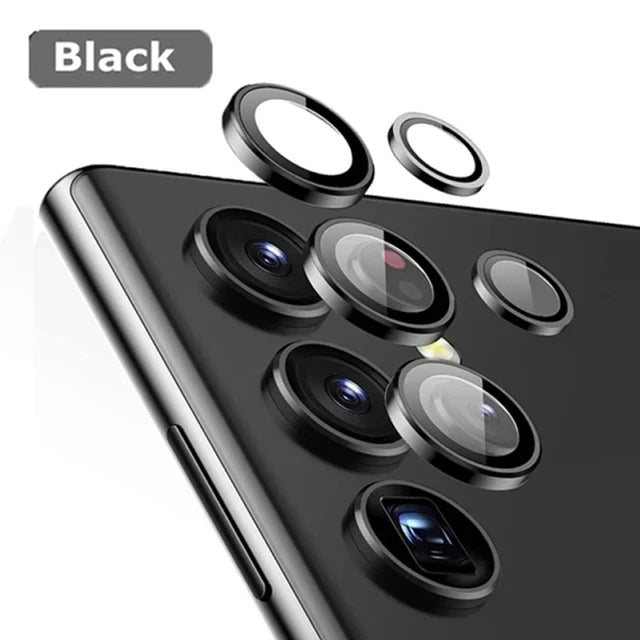 Metal Camera Ring for Samsung Galaxy S24 Ultra S23 FE Plus S24+ S22 S25 Ultra Tempered Glass Rear Camera Lens Protector Cover Case - Sky-cover