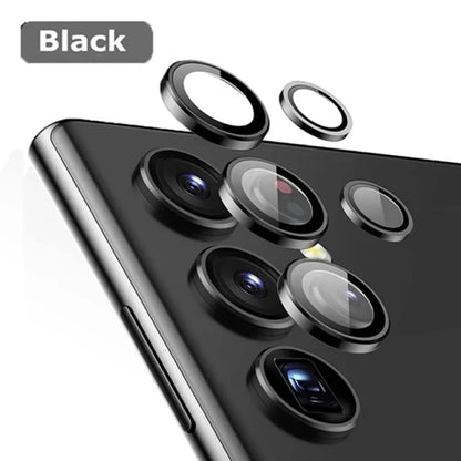 Metal Camera Ring for Samsung Galaxy S24 Ultra S23 FE Plus S24+ S22 S25 Ultra Tempered Glass Rear Camera Lens Protector Cover Case - Sky-cover