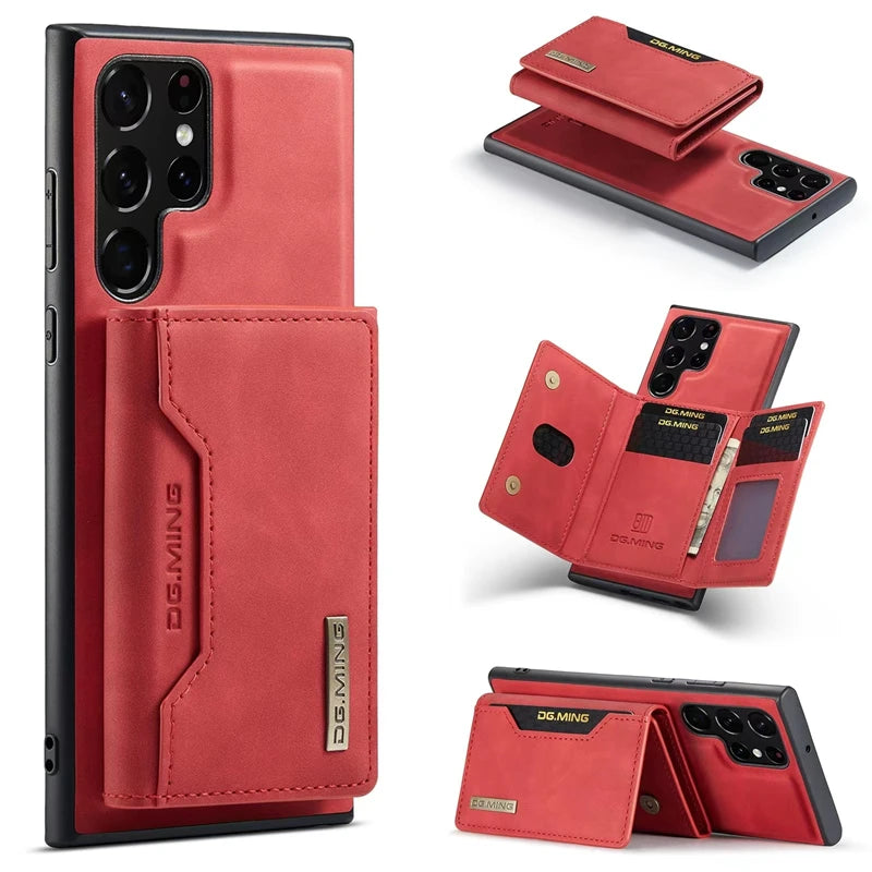 M2 for Samsung S24 Ultra Magnetic Suction Card Holder Protective Leather Case S23 Ultra Two-in-one Split Mobile Phone Case - Sky-cover