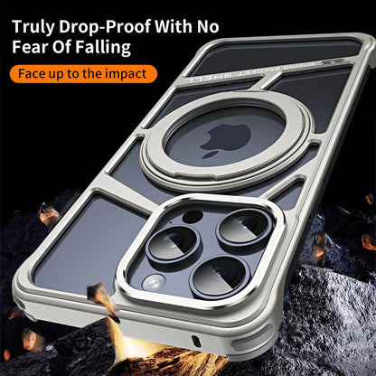 2024 Aluminum Alloy Magnetic Phone Case for iPhone 16 15 14 pro max with 360 Degree Rotating Holder