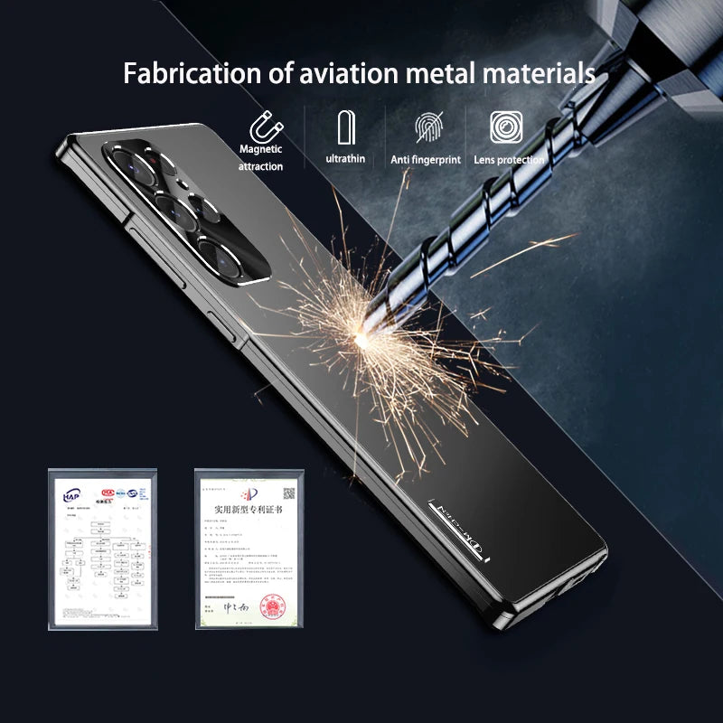 Magnetic Metal Case for Samsung Galaxy S24 S23 S22 S21 Ultra, Ultra Slim Aluminum Alloy Protective Back Cover - Sky-cover
