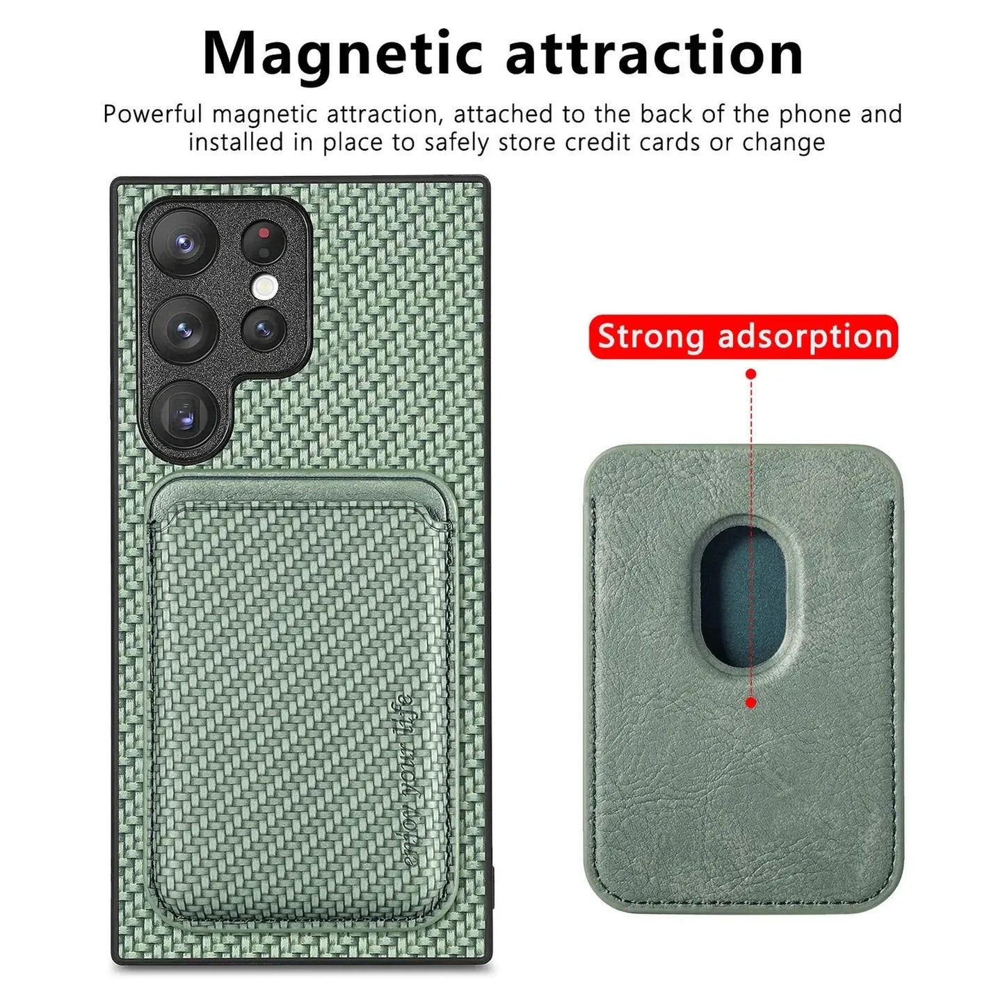 Luxury Leather Magnetic Phone Case with Card Holder for Samsung Galaxy - Green / Galaxy S24 Ultra - Sky-cover