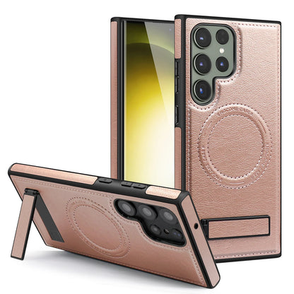 Luxury Leather Magnetic Wireless Charging Case for Samsung S22 S23 Plus S24 Ultra - Rose / Galaxy S24 Ultra - Sky-cover