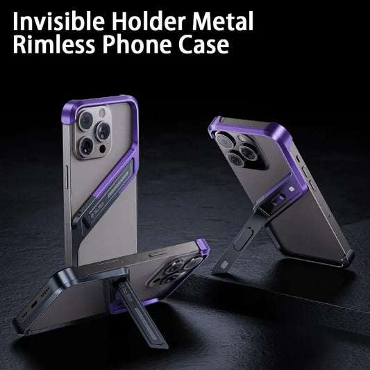 Luxury Metal Color Phone Case for iPhone 15 14 13 Pro Max S Type with Aluminum Holder - Sky-cover