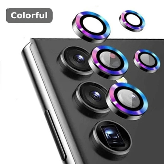 Metal Camera Ring for Samsung Galaxy S24 Ultra S23 FE Plus S24+ S22 S25 Ultra Tempered Glass Rear Camera Lens Protector Cover Case - Sky-cover