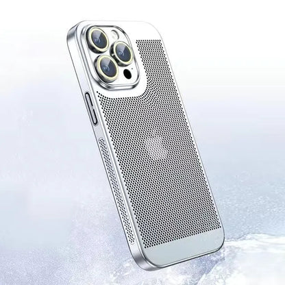 Premium Coating Heat Dissipation Hard Mesh Cooling PC Cover for iPhone with Lens Protector - For iPhone 11 / Silver - sky-cover
