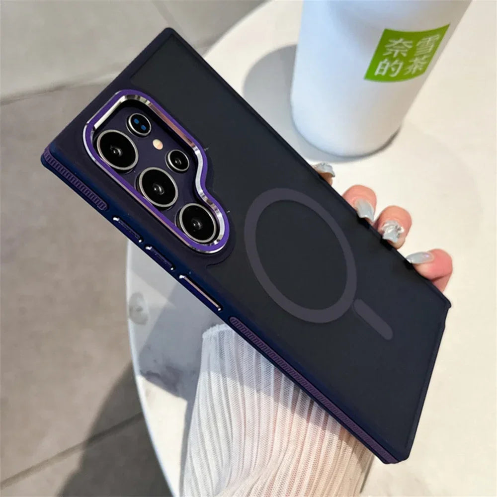 Luxury Matte Magnetic Case For Samsung Galaxy S24 S22 S23 S25 Ultra Plus S23FE S24FE Magsafe Wireless Charging Shockproof Cover - Sky-cover