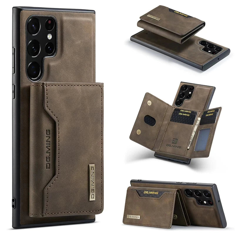 M2 for Samsung S24 Ultra Magnetic Suction Card Holder Protective Leather Case S23 Ultra Two-in-one Split Mobile Phone Case - Sky-cover