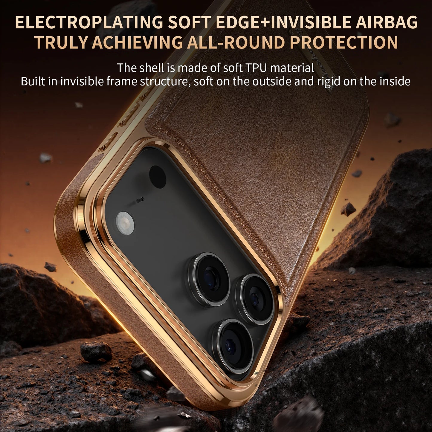 Luxury Leather Flip Phone Case with Slim Metal Holder for iPhone - Sky-cover