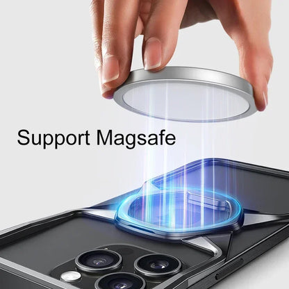 Luxury Aluminum Alloy Shockproof Magnetic Phone Case for iPhone 14 15 Pro Max with Magsafe Metal Holder - SKYCOVER