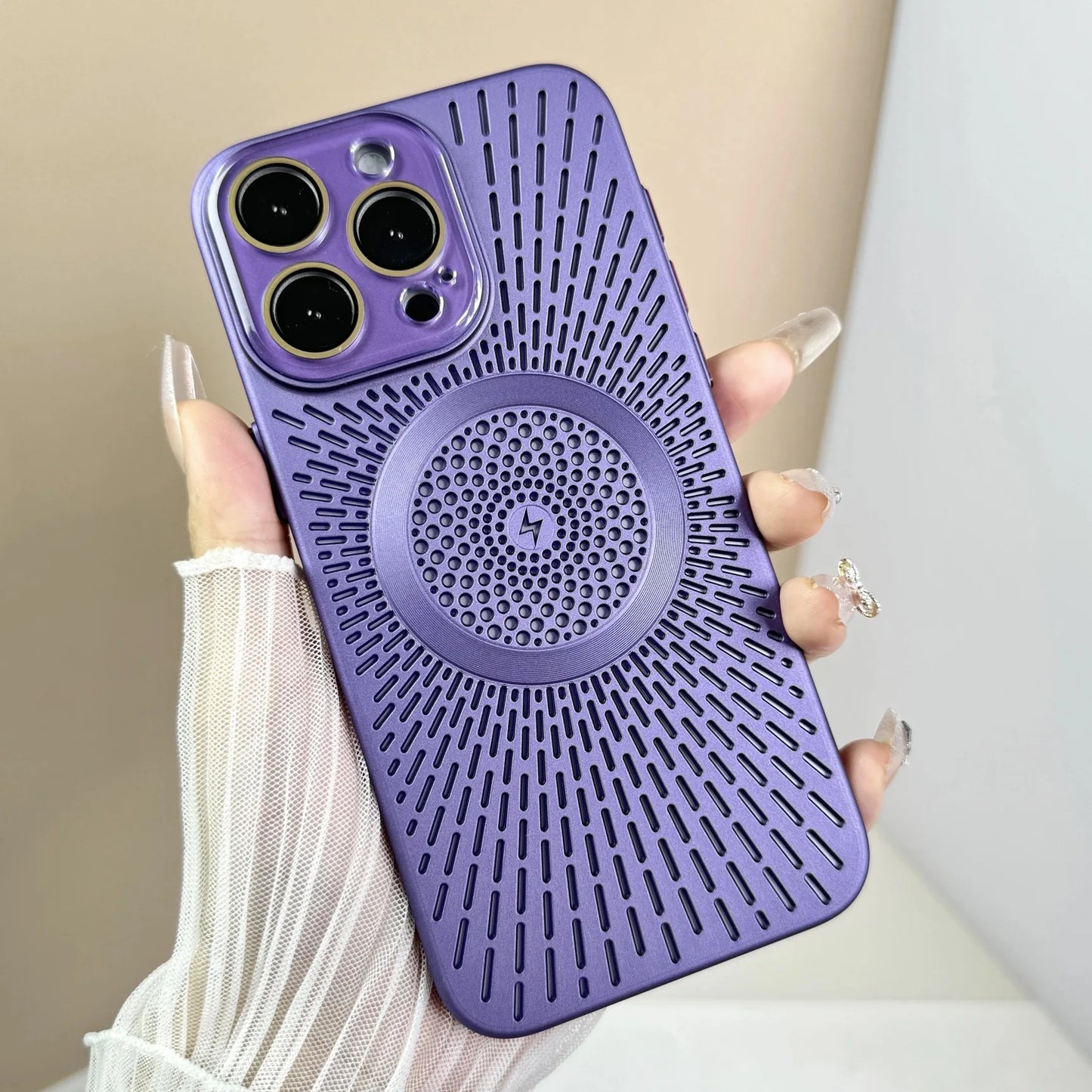 Magsafe Ultra Slim Heat Dissipation Mesh Case for iPhone 12 13 14 15 Pro Max 15 Pro Hollow Lens Protective Cover - PURPLE / For iPhone 15 Pro Max - Sky-cover