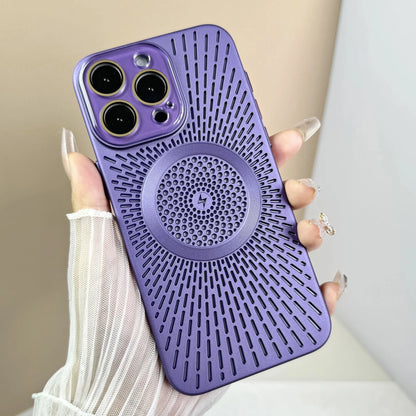 Magsafe Ultra Slim Heat Dissipation Mesh Case for iPhone 12 13 14 15 Pro Max 15 Pro Hollow Lens Protective Cover - PURPLE / For iPhone 15 Pro Max - Sky-cover