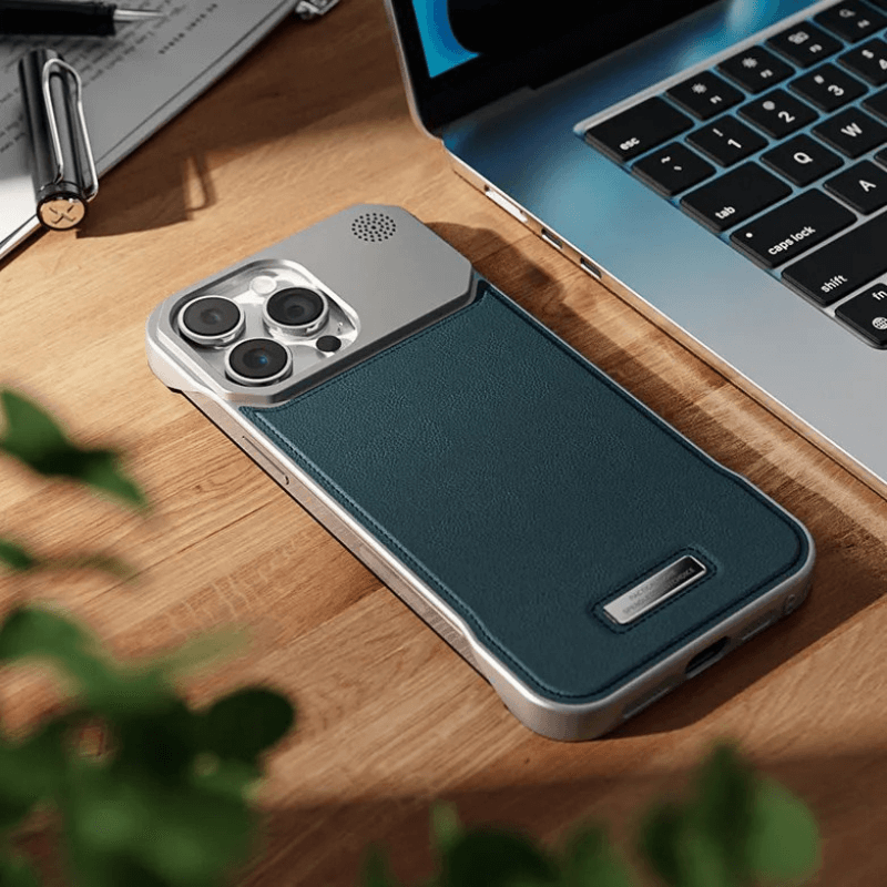 Luxury Metal Leather Phone Case For iPhone 15 14 13 Pro Max Aluminum Magnetic Phone Cover