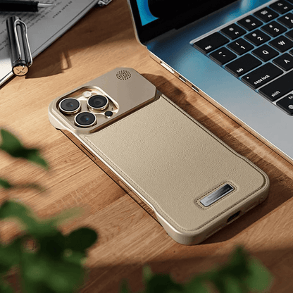 Luxury Metal Leather Phone Case For iPhone 15 14 13 Pro Max Aluminum Magnetic Phone Cover