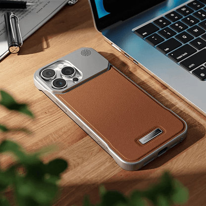 Luxury Metal Leather Phone Case For iPhone 15 14 13 Pro Max Aluminum Magnetic Phone Cover