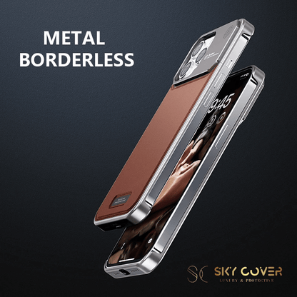 Luxury Metal Leather Phone Case For iPhone 15 14 13 Pro Max Aluminum Magnetic Phone Cover