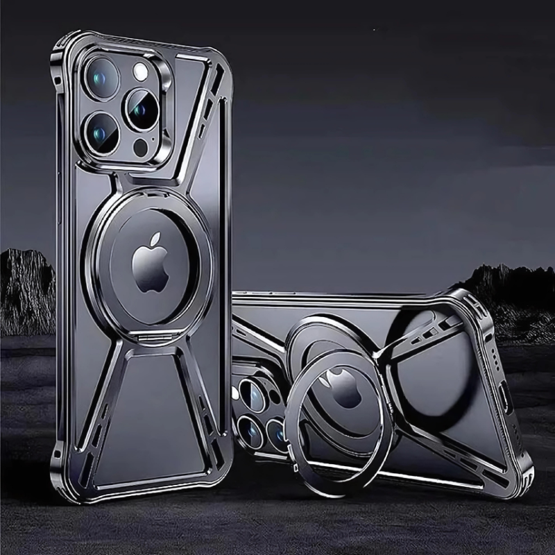 Aluminum Alloy Magnetic Anti-drop Case for iPhone 16 15 14 Pro max with Invisible Metal Holder -SKYCOVER