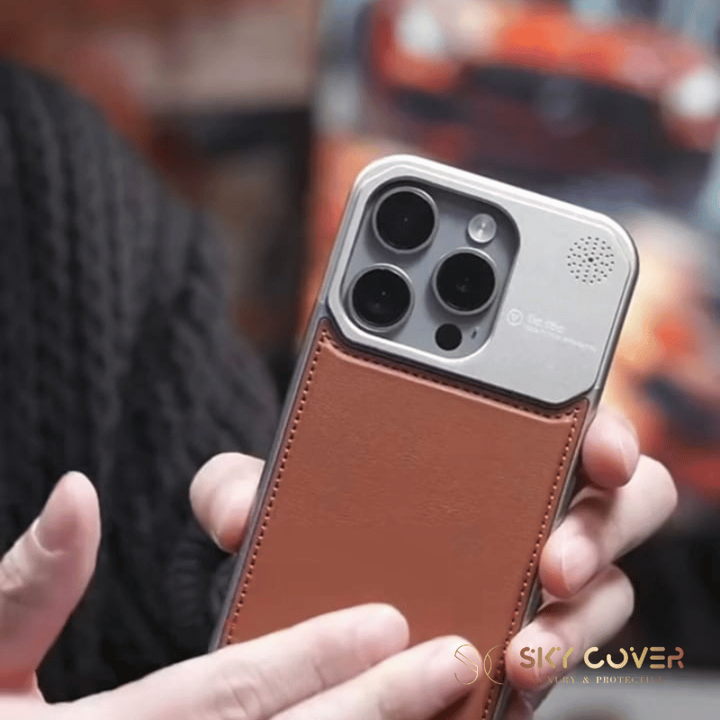 Luxury Metal Leather Phone Case For iPhone 15 14 13 Pro Max Aluminum Magnetic Phone Cover - skycover