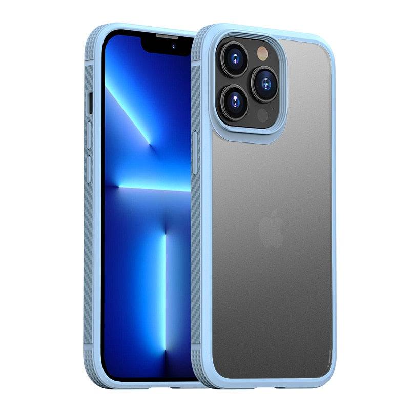 Carbon Fiber Border Matte Transparent Case for All iphone - Blue / For iphone 15 pro max - Sky-cover