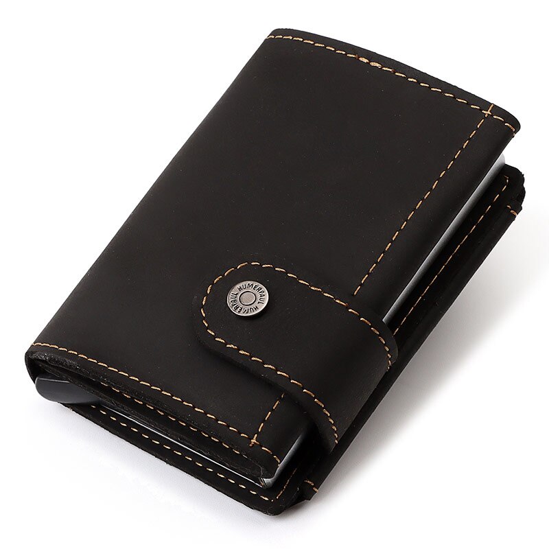 Luxury Cowhide Leather [RFID] Aluminum Card Holder Wallet - Black - Sky-cover