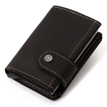 Luxury Cowhide Leather [RFID] Aluminum Card Holder Wallet - Black - Sky-cover