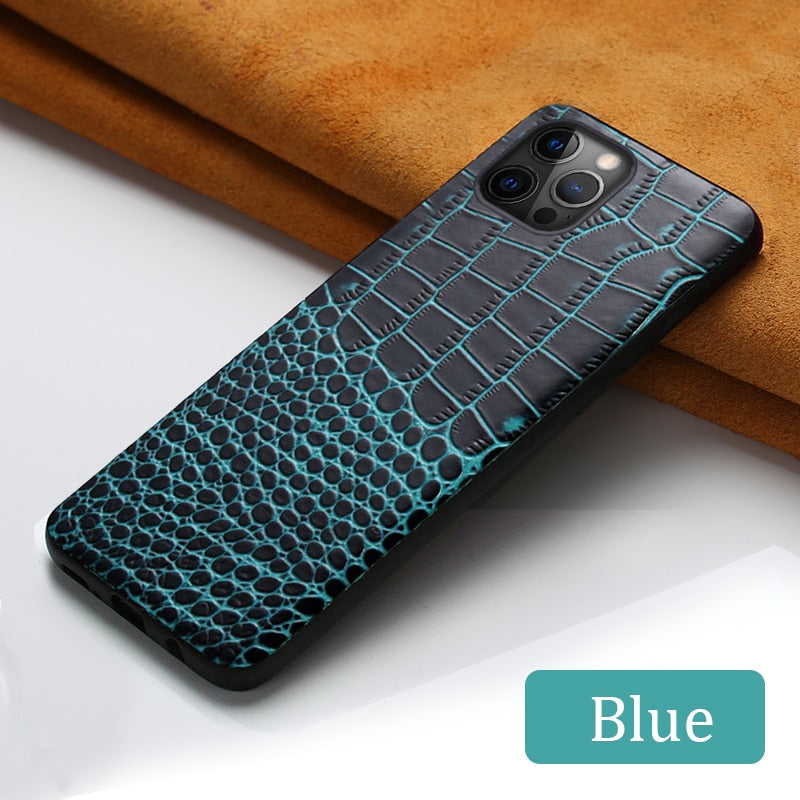 Genuine Leather Phone Case for All iPhone - Blue / For iPhone 15 Pro Max - Sky-cover