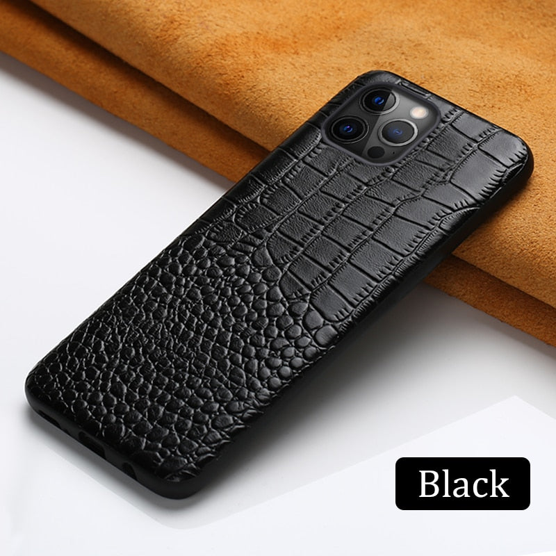 Genuine Leather Phone Case for All iPhone - Black / For iPhone 15 Pro Max - Sky-cover