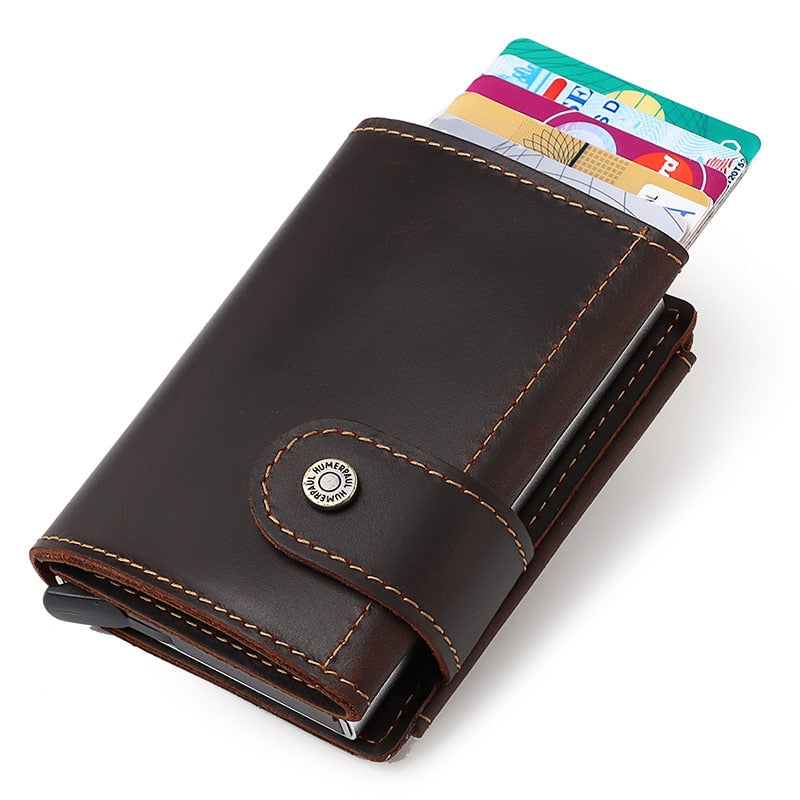 Luxury Cowhide Leather [RFID] Aluminum Card Holder Wallet - Coffee - Sky-cover