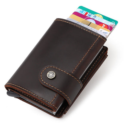 Luxury Cowhide Leather [RFID] Aluminum Card Holder Wallet - Coffee - Sky-cover