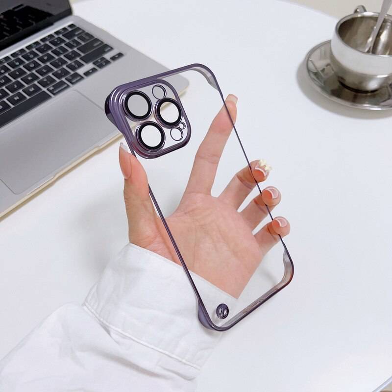 Lens Film Protector Frameless - Ultra Slim Clear Plating Case -Shockproof Soft - Purple / For iPhone 14 Pro Max - Sky-cover