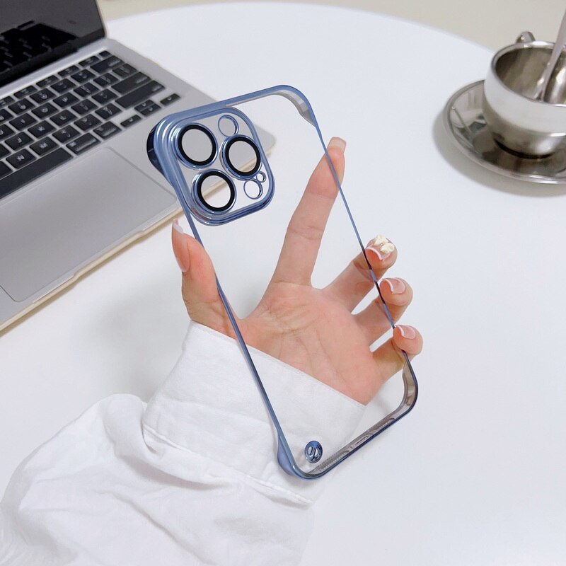 Lens Film Protector Frameless - Ultra Slim Clear Plating Case -Shockproof Soft - Blue / For iPhone 14 Pro Max - Sky-cover