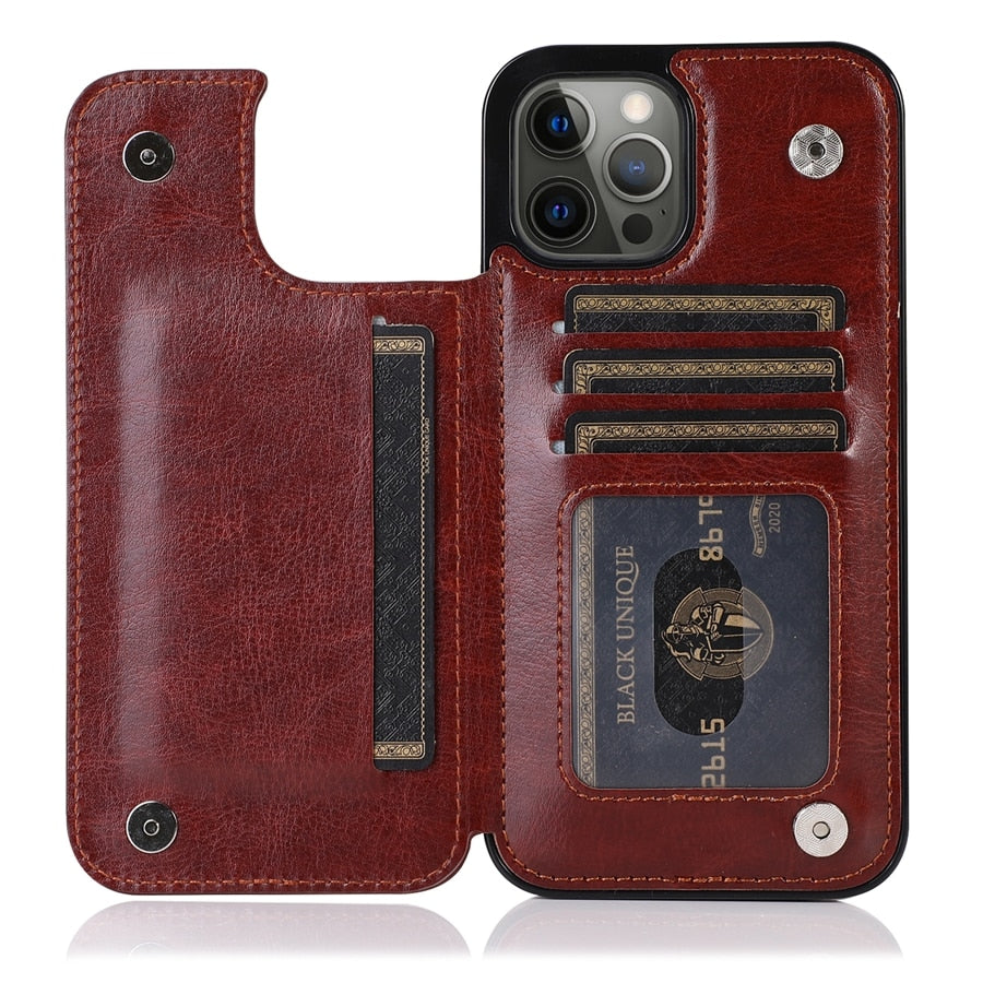 Luxury Slim-Fit Leather Wallet Case | Card Slots | Card Holder Cover - Brown / iPhone 14 - sky-cover