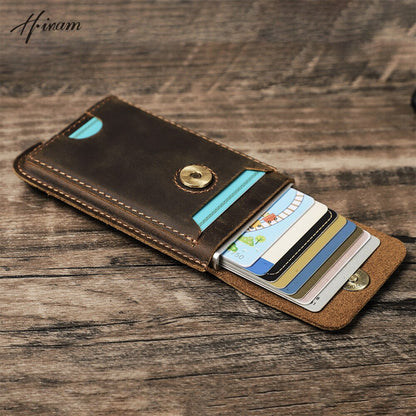 Vintage Genuine Leather RFID Blocking Cardholder Wallet for Men - Luxury Slim Card Wallet Case with Aluminum Metal Protection - Sky-cover