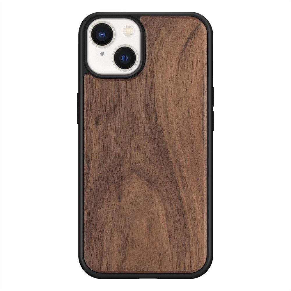 Natural Real Wood iPhone 15 14 13 12 11 Case Shockproof Protective Back Cover - Walnut / For iPhone 14 ProMax - Sky-cover