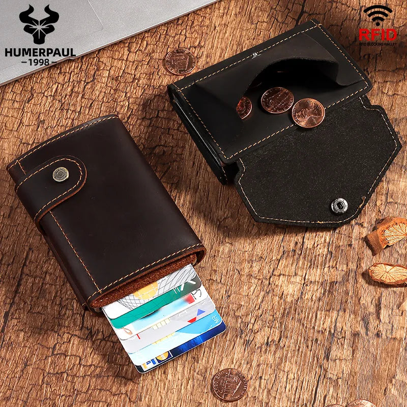 Luxury Cowhide Leather [RFID] Aluminum Card Holder Wallet - Sky-cover
