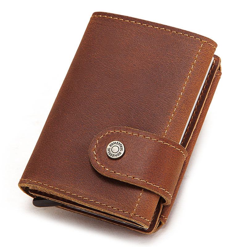 Luxury Cowhide Leather [RFID] Aluminum Card Holder Wallet - brown - Sky-cover