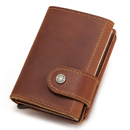 Luxury Cowhide Leather [RFID] Aluminum Card Holder Wallet - brown - Sky-cover