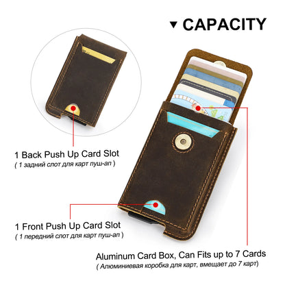 Vintage Genuine Leather RFID Blocking Cardholder Wallet for Men - Luxury Slim Card Wallet Case with Aluminum Metal Protection - Sky-cover