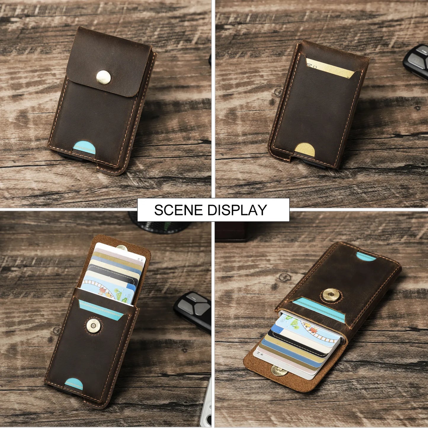 Vintage Genuine Leather RFID Blocking Cardholder Wallet for Men - Luxury Slim Card Wallet Case with Aluminum Metal Protection - Sky-cover