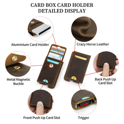 Vintage Genuine Leather RFID Blocking Cardholder Wallet for Men - Luxury Slim Card Wallet Case with Aluminum Metal Protection - Sky-cover
