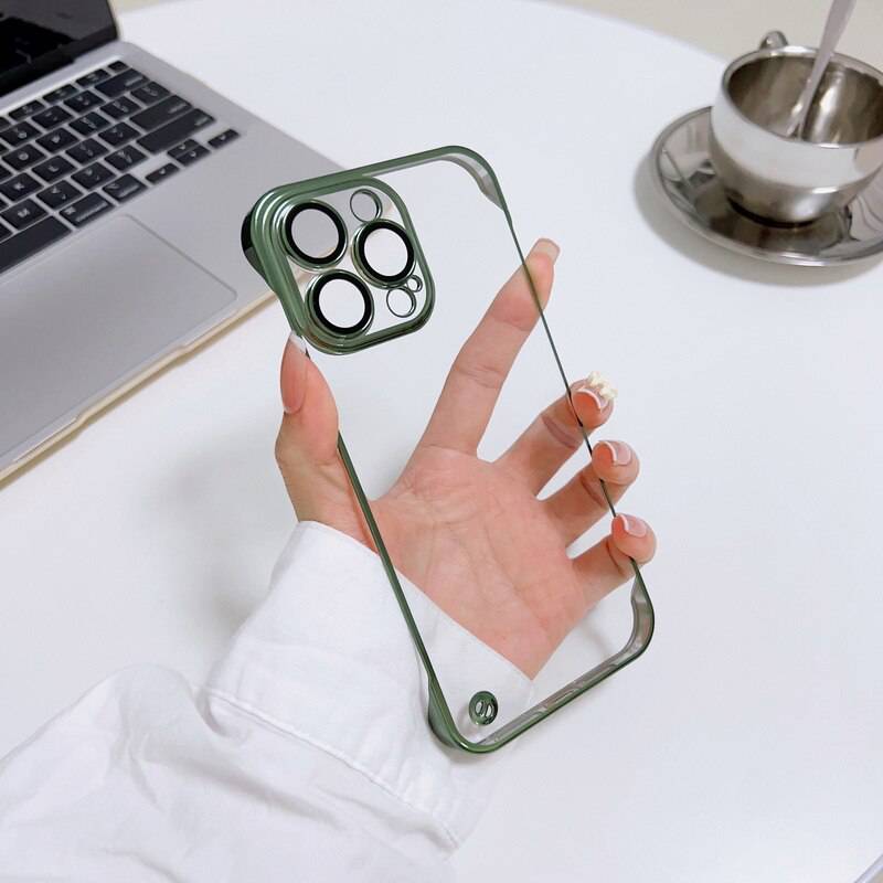 Lens Film Protector Frameless - Ultra Slim Clear Plating Case -Shockproof Soft - Green / For iPhone 14 Pro Max - Sky-cover